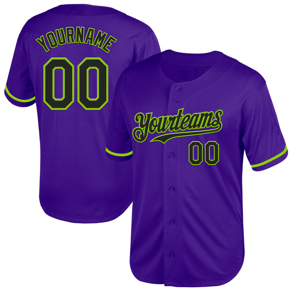 Custom Purple Black-Neon Green Mesh Authentic Throwback Baseball Jersey