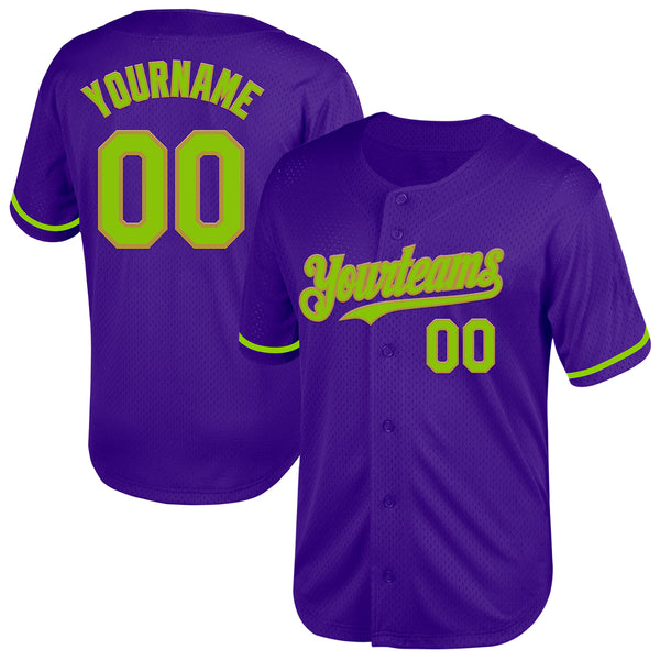 Custom Purple Neon Green-Old Gold Mesh Authentic Throwback Baseball Jersey