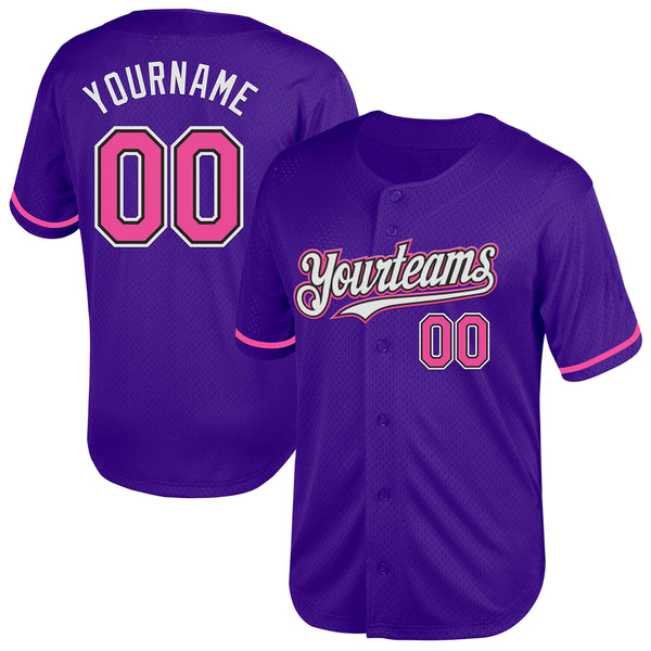 Custom Purple Pink-Black Mesh Authentic Throwback Baseball Jersey
