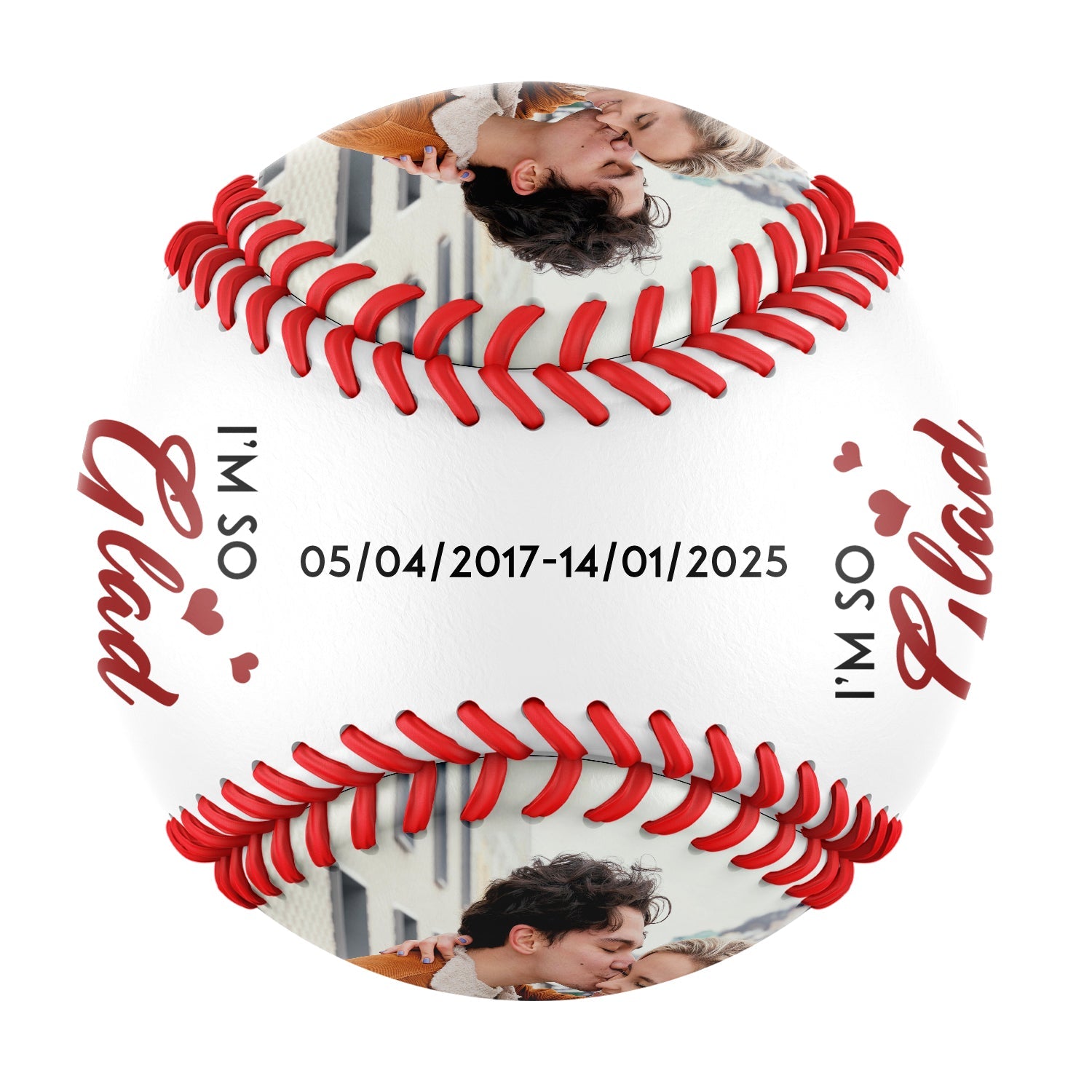 I'm So Glad I Swiped Right Personalized Anniversary Name Date Photo White Baseballs