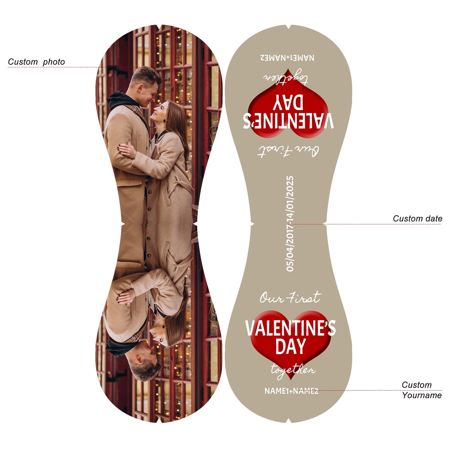 Our First Valentine's Day Together Personalized Anniversary Name Date Photo Khaki Baseballs