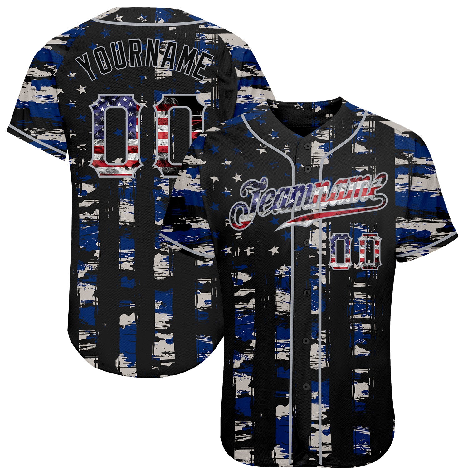 Custom Black USA Flag-Gray Distressed Grunge Patriotic Raglan Sleeves Authentic Baseball Jersey