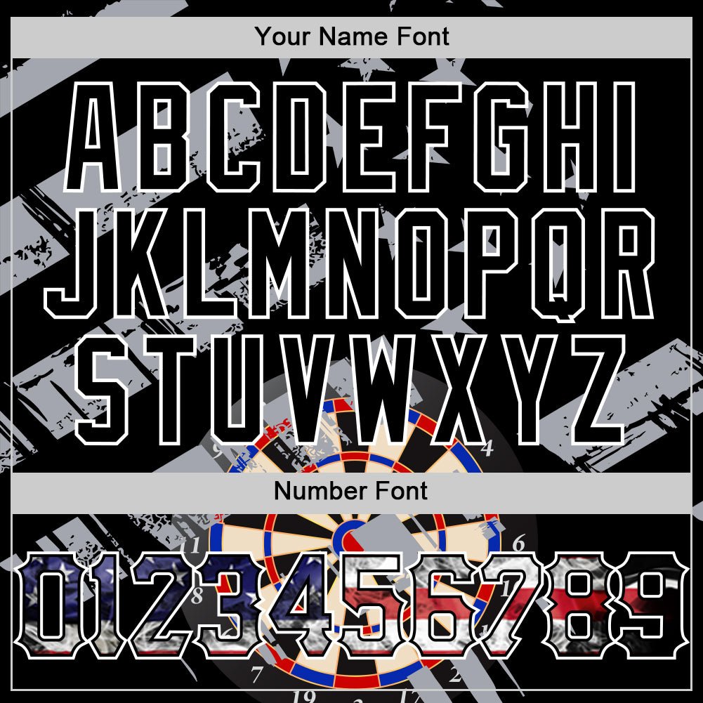Custom Black USA Flag-White Darts Patriotic Mosaic Camo Raglan Sleeves Authentic Baseball Jersey