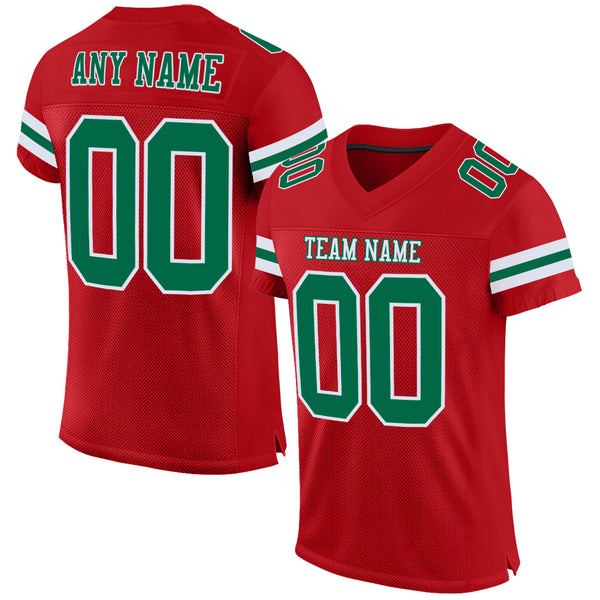 Custom Red Kelly Green-White Mesh Authentic Football Jersey