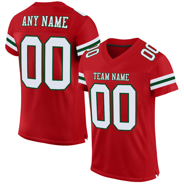 Custom Red White-Green Mesh Authentic Football Jersey