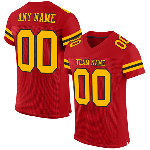 Custom Red Gold-Black Mesh Authentic Football Jersey