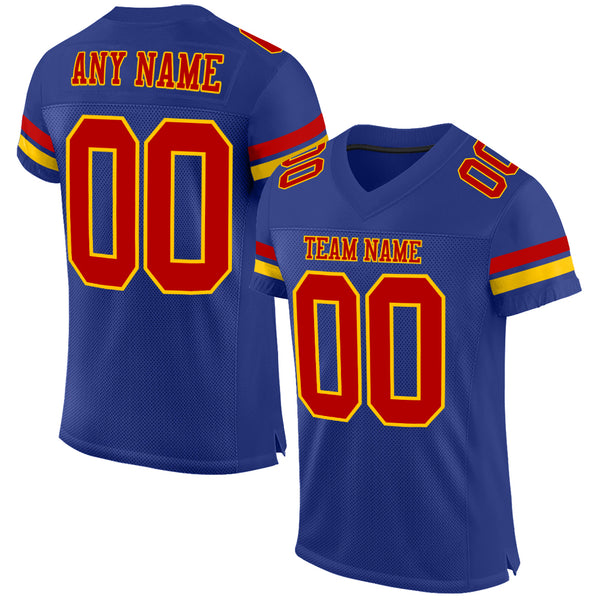 Custom Royal Red-Yellow Mesh Authentic Football Jersey
