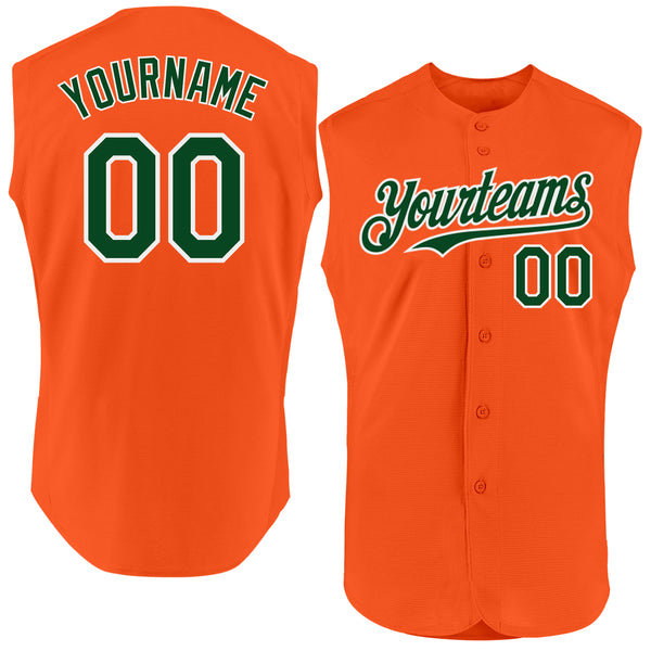 Custom Orange Green-White Authentic Sleeveless Baseball Jersey