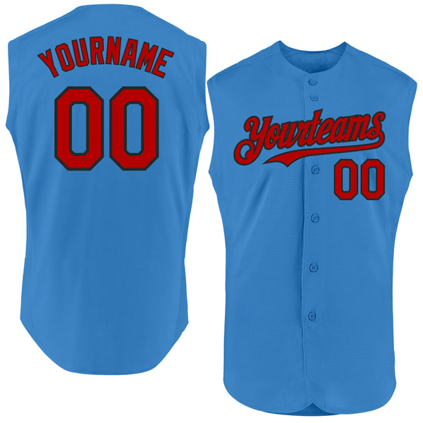 Custom Powder Blue Red-Black Authentic Sleeveless Baseball Jersey