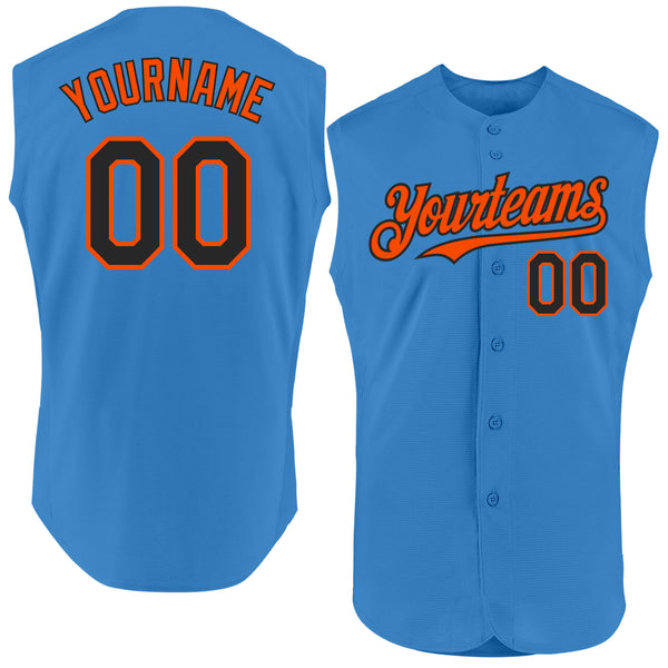 Custom Powder Blue Black-Orange Authentic Sleeveless Baseball Jersey