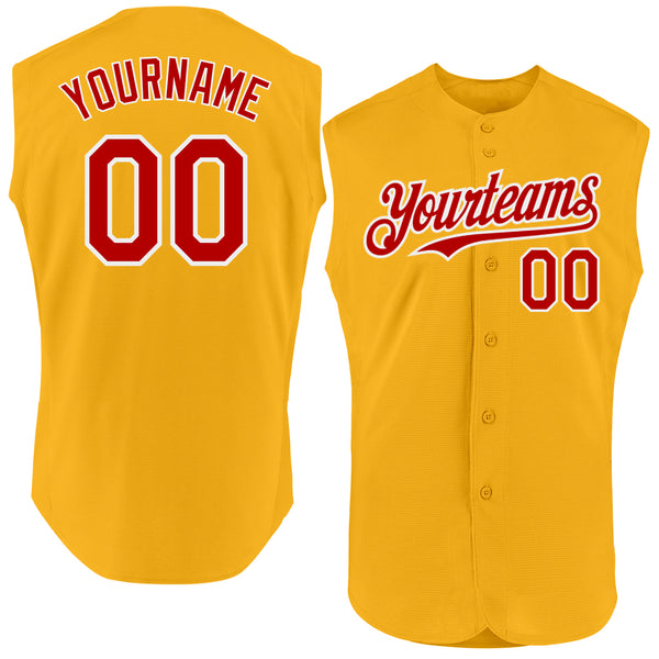 Custom Gold Red-White Authentic Sleeveless Baseball Jersey
