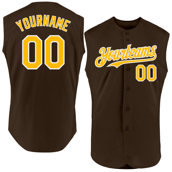 Custom Brown Gold-White Authentic Sleeveless Baseball Jersey