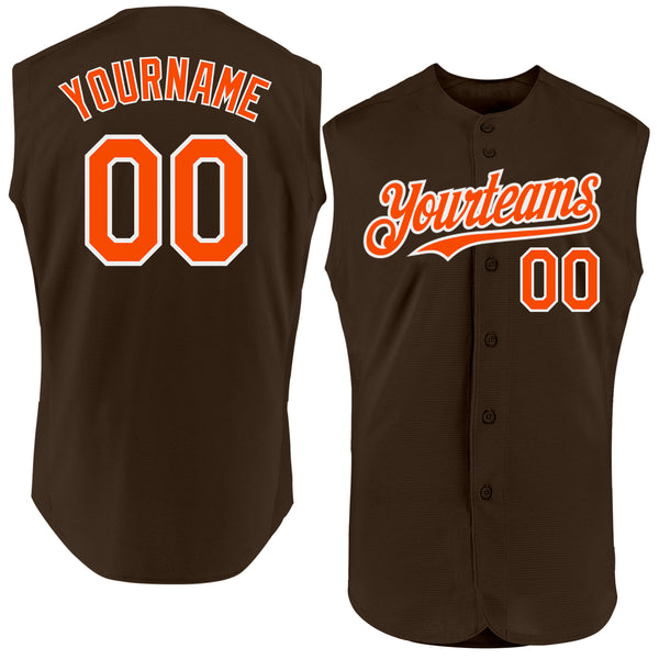 Custom Brown Orange-White Authentic Sleeveless Baseball Jersey