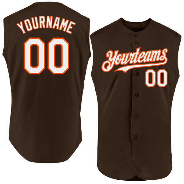 Custom Brown White-Orange Authentic Sleeveless Baseball Jersey