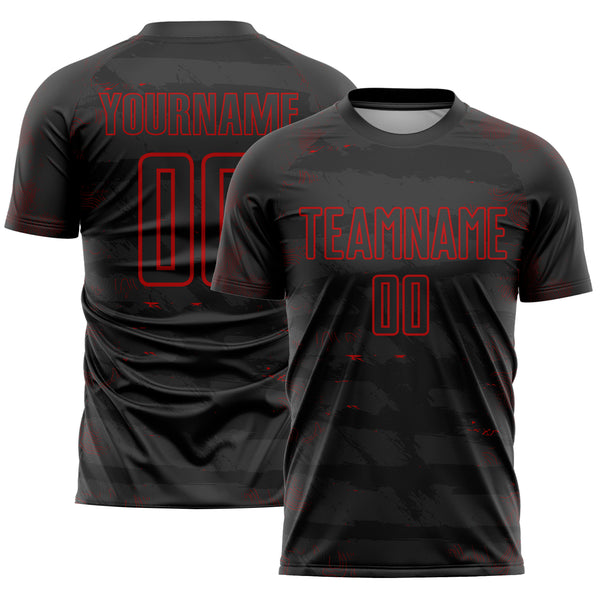 Custom Black Red Sublimation Soccer Uniform Jersey