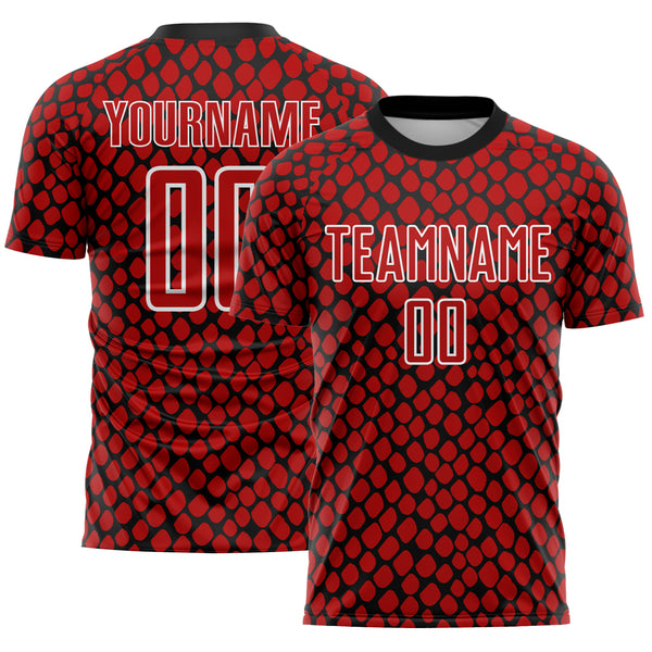 Custom Red Black-White Snake Skin Sublimation Soccer Uniform Jersey