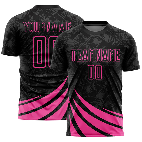 Custom Black Pink Wind Shapes Sublimation Soccer Uniform Jersey
