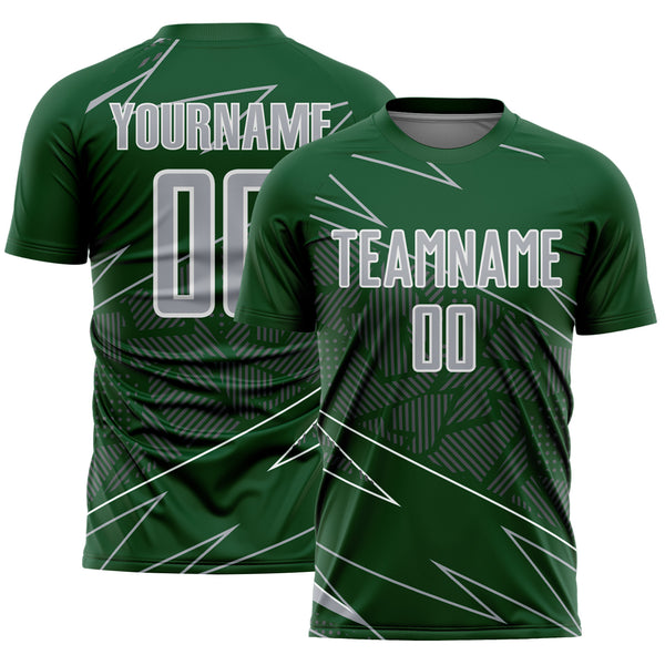 Custom Green Gray-White Lines Sports Sublimation Soccer Uniform Jersey