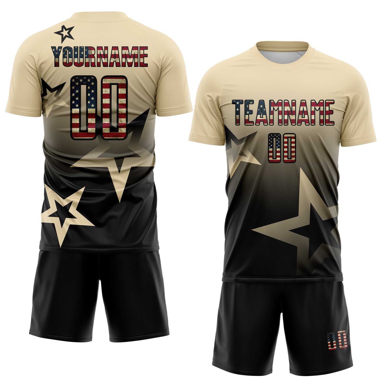 Custom Cream Vintage USA Flag-Black Gradient Style Twinkle Star Sublimation Soccer Uniform Jersey