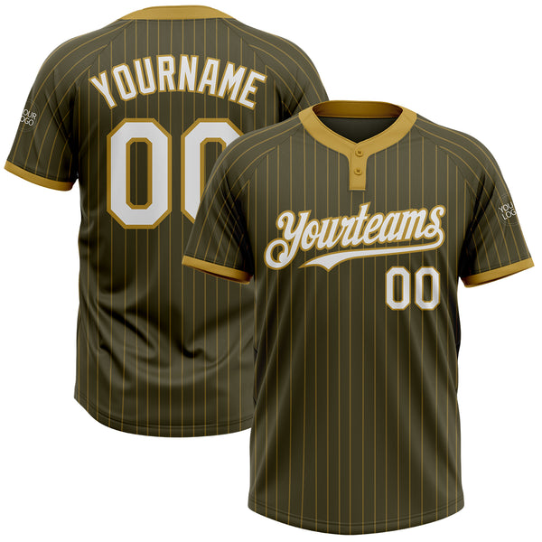 Custom Olive Old Gold Pinstripe White Salute To Service Two-Button Unisex Softball Jersey