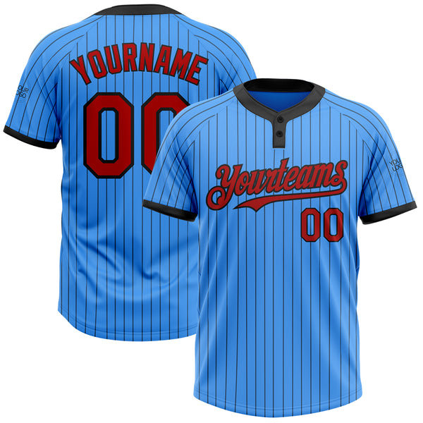Custom Electric Blue Black Pinstripe Red Two-Button Unisex Softball Jersey