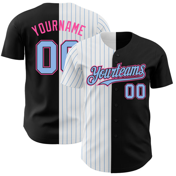 Custom Black Pink-Light Blue Pinstripe Authentic Split Fashion Baseball Jersey