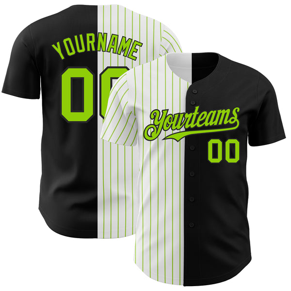 Custom Black White-Neon Green Pinstripe Authentic Split Fashion Baseball Jersey