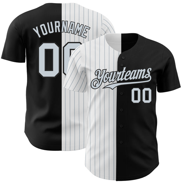 Custom Black White-Silver Pinstripe Authentic Split Fashion Baseball Jersey