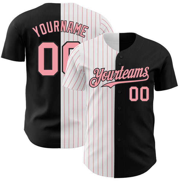 Custom Black White-Medium Pink Pinstripe Authentic Split Fashion Baseball Jersey