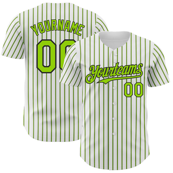 Custom White (Black Neon Green Pinstripe) Neon Green-Black Authentic Baseball Jersey