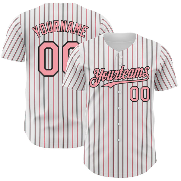Custom White (Black Medium Pink Pinstripe) Silver-Black Authentic Baseball Jersey
