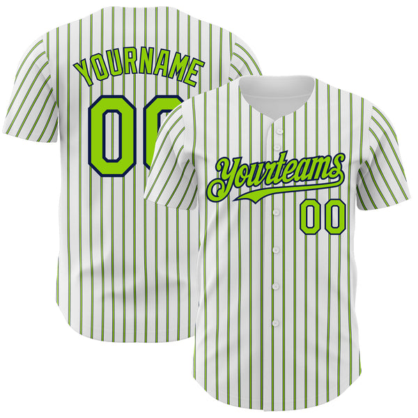 Custom White (Navy Neon Green Pinstripe) Neon Green-Navy Authentic Baseball Jersey