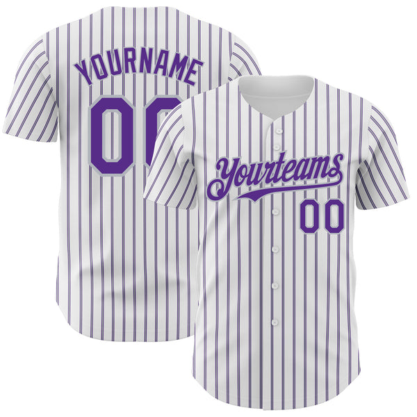 Custom White (Purple Gray Pinstripe) Purple-Gray Authentic Baseball Jersey