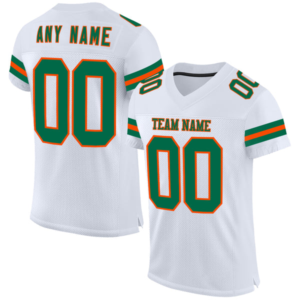 Custom White Kelly Green-Orange Mesh Authentic Football Jersey