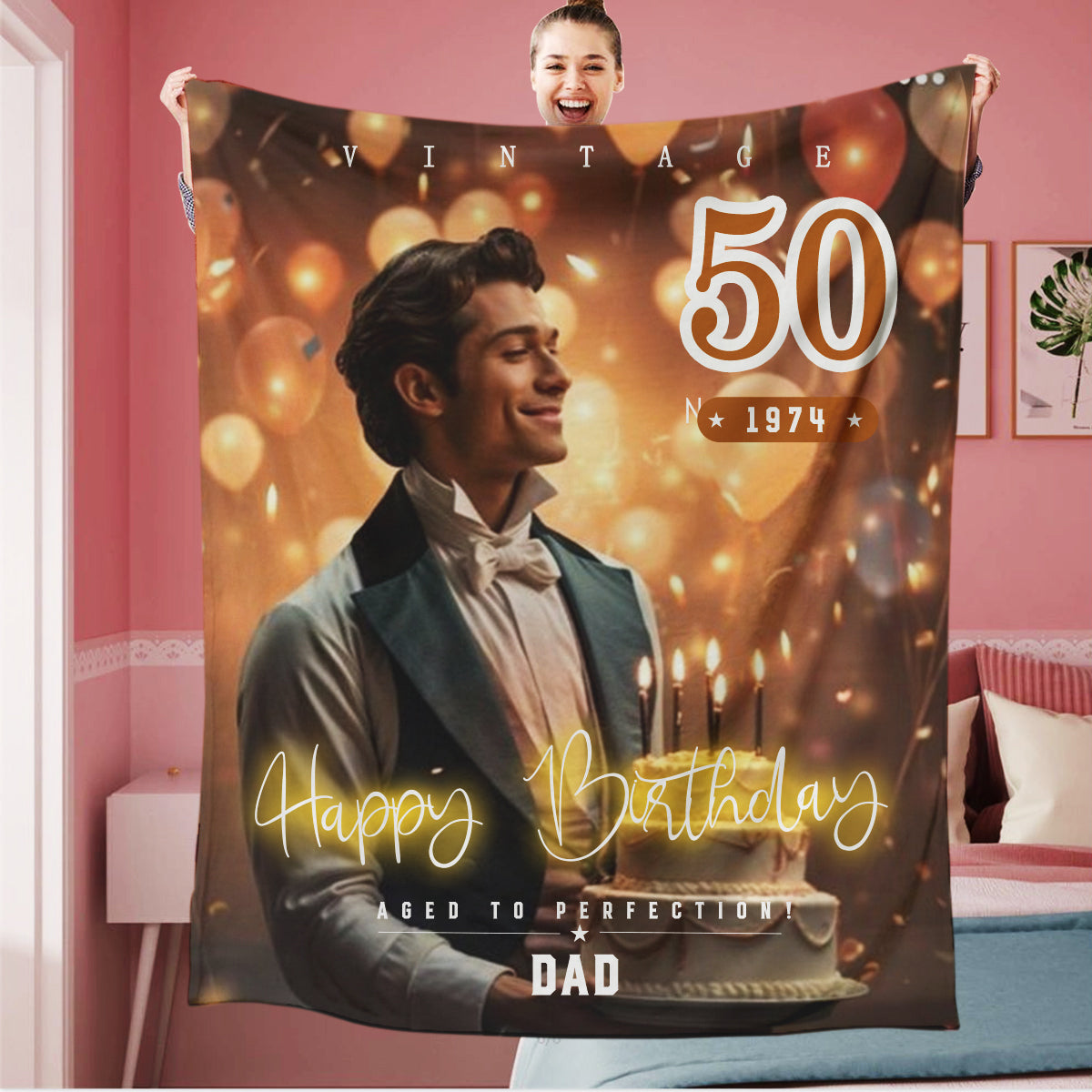 Personalized Happy Birthday Dad Photo Blanket