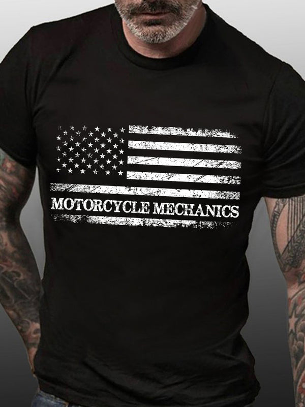 American Flag Motorcycle Mechanics T-Shirt
