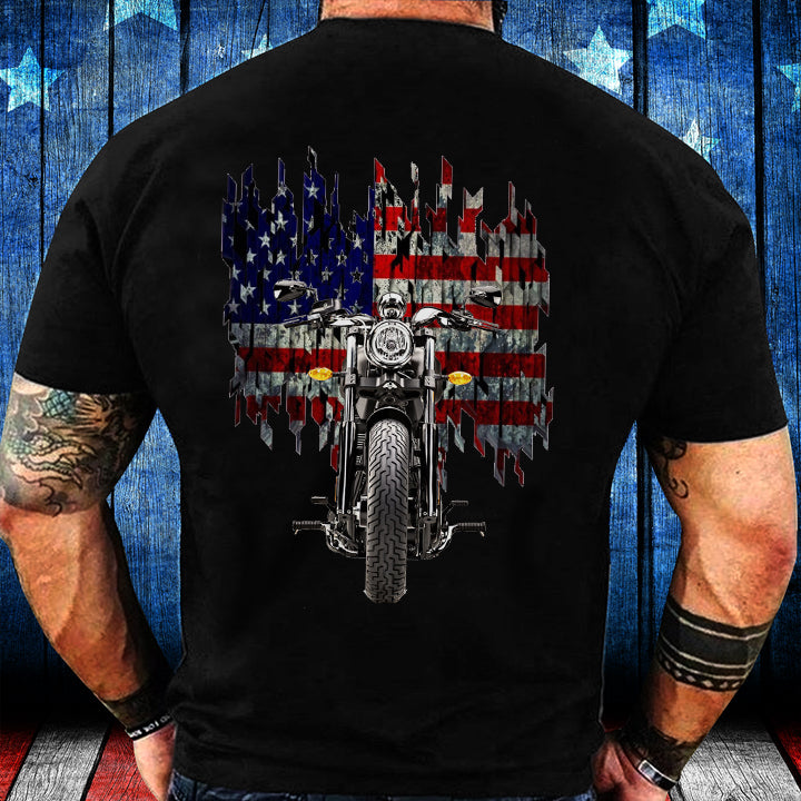 American Flag With Motorcycle T-Shirt