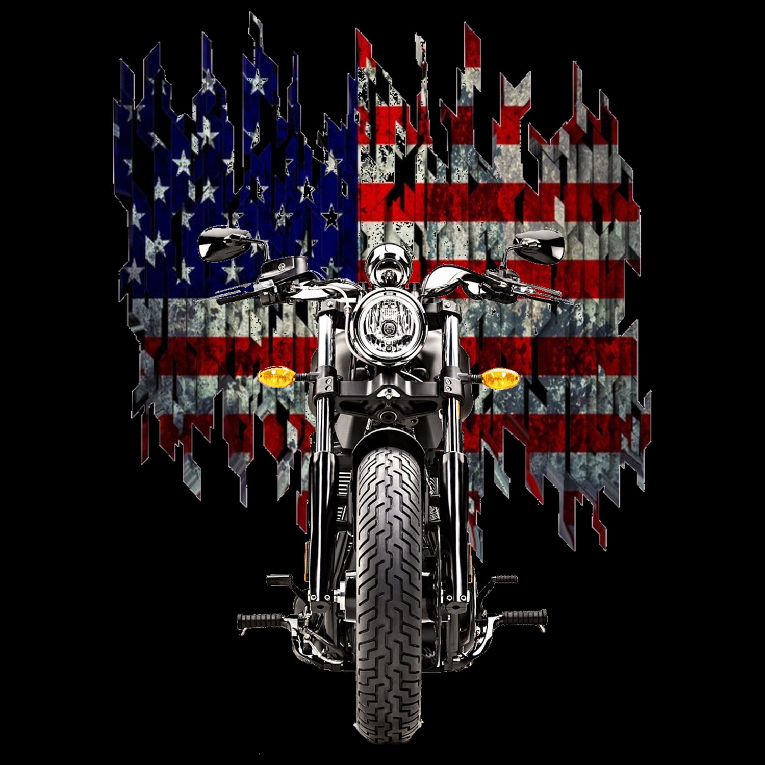 American Flag With Motorcycle T-Shirt