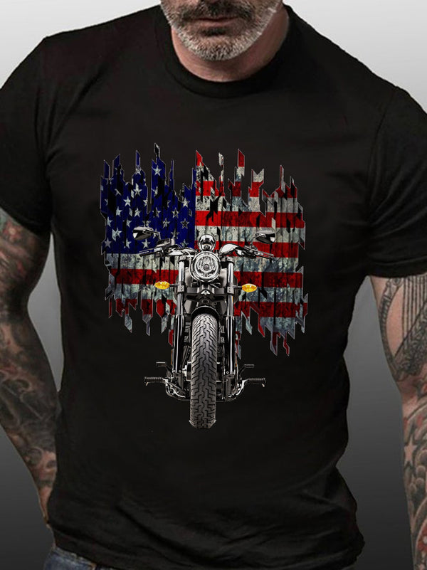 American Flag With Motorcycle T-Shirt