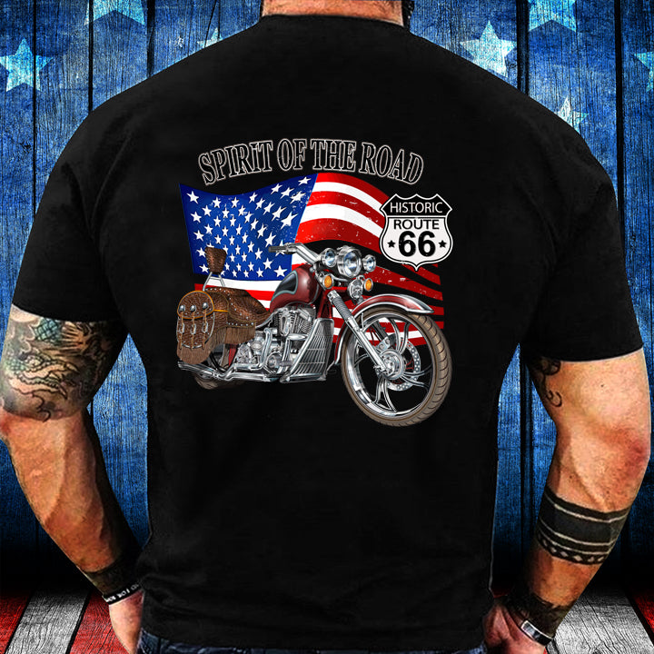 Spirit Of The Road American Flag Motorcycle T-Shirt