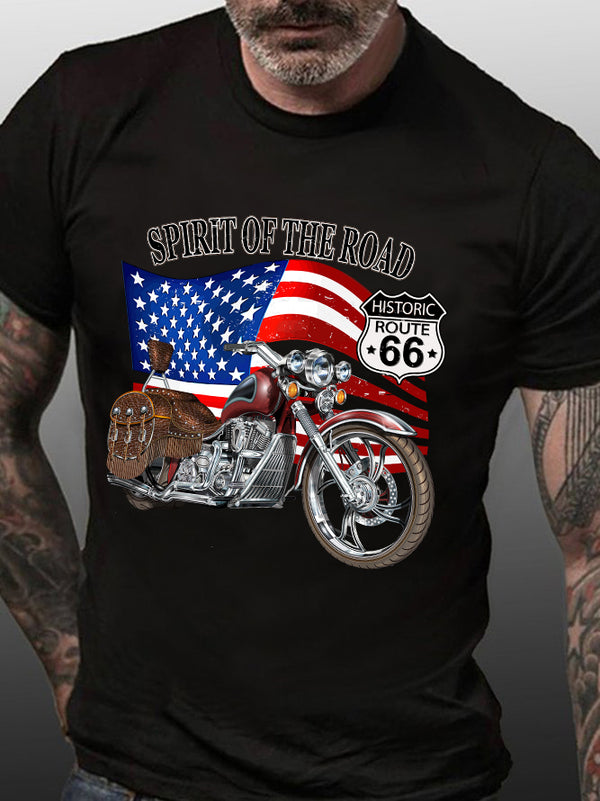 Spirit Of The Road American Flag Motorcycle T-Shirt