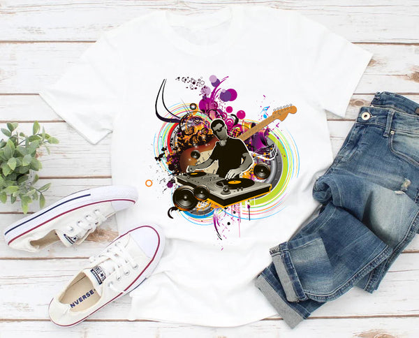 Colorful Art Digital Graphic Design Music Disco DJ T-Shirt