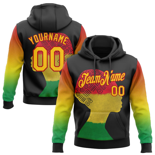 Custom Stitched Black Yellow-Red 3D Pattern Design Black History Month Sports Pullover Sweatshirt Hoodie