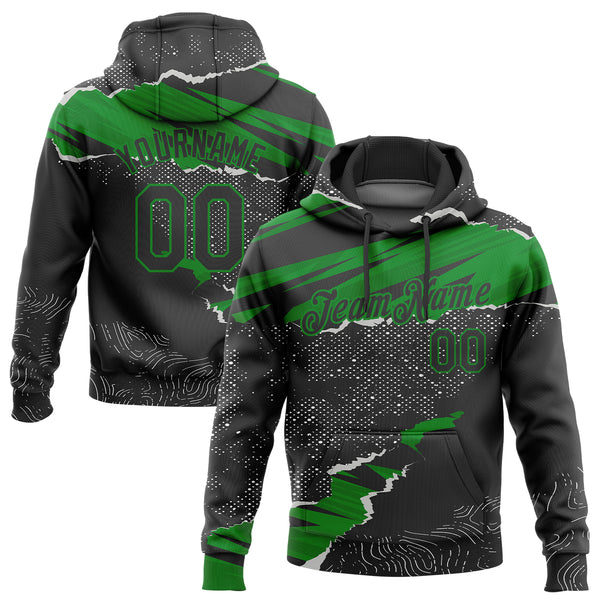 Custom Stitched Black Grass Green 3D Pattern Design Torn Paper Style Sports Pullover Sweatshirt Hoodie