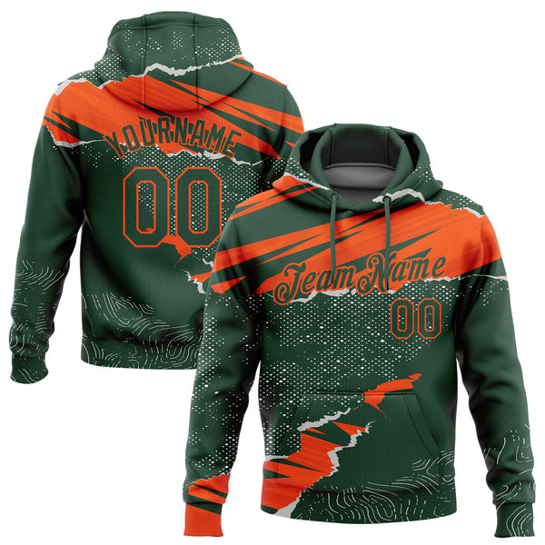 Custom Stitched Green Orange 3D Pattern Design Torn Paper Style Sports Pullover Sweatshirt Hoodie