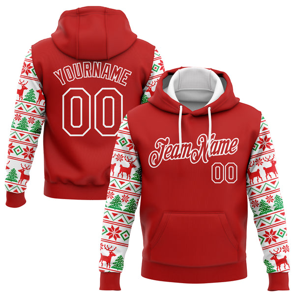 Custom Stitched Red White Christmas 3D Sports Pullover Sweatshirt Hoodie