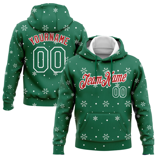 Custom Stitched Kelly Green Red-White Christmas 3D Sports Pullover Sweatshirt Hoodie