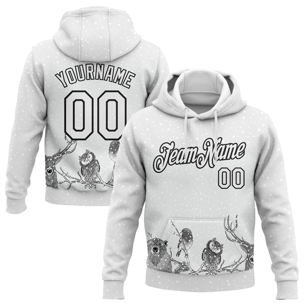 Custom Stitched White Black Merry Christmas Animals In Winter 3D Sports Pullover Sweatshirt Hoodie