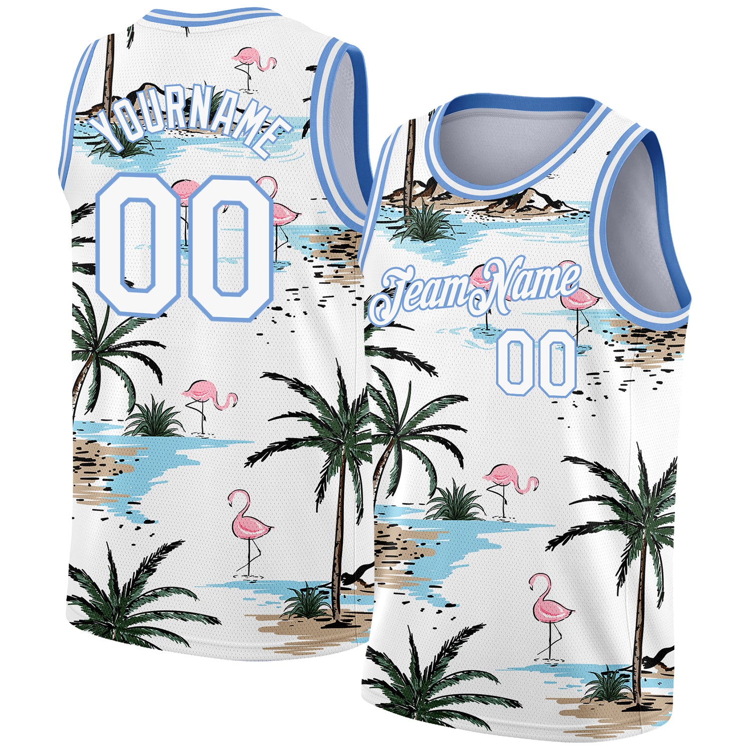 Custom White Light Blue 3D Pattern Design Tropical Hawaii Palm Trees ...