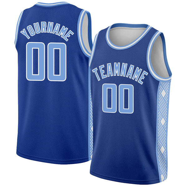 Custom Royal Light Blue-White Side Panel Abstract Lines Authentic City Edition Basketball Jersey